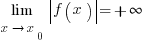 lim{x right x_0}{delim{|}{f(x)}{|}}=+infty